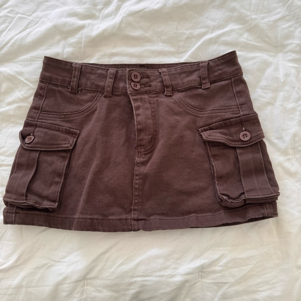 Brown cargo mini skirt small
